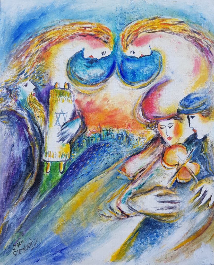Art time gallery Jerusalem(Art online) -  Zamy Steynovitz - Rejoice in Jerusalem - Original Oil on Canvas - 78 x 68 cm / 31 x 27 inches