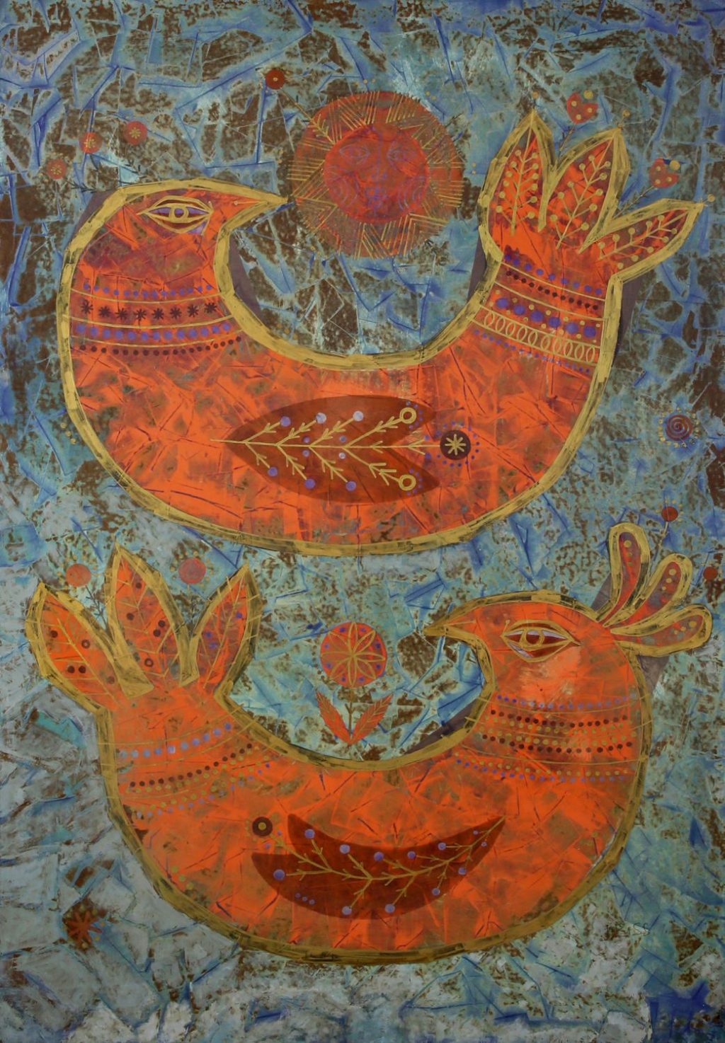 Art time gallery Jerusalem(Art online) -  Samy Briss - Doves in Love - Original Acrylic on Wood - 80X120 cm / 32X48 inches