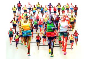 Art time gallery Jerusalem(Art online) -  David Gerstein - Marathon - Berlin - Mixed Media on Aluminium - 180X143cm (71*56in)