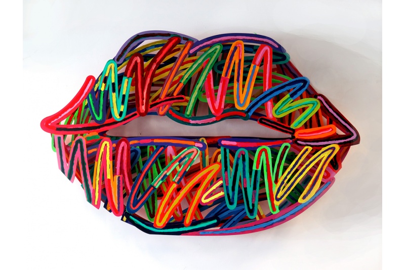 Art time gallery Jerusalem(Art online) -  David Gerstein - Lips Liner - Mixed Media on Aluminium - 120x77cm (47*30in)