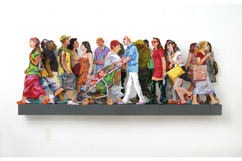 Art time gallery Jerusalem(Art online) -  David Gerstein - Mamila (shoppers) A - Mixed Media on Aluminium - 177X68cm (70*28in)