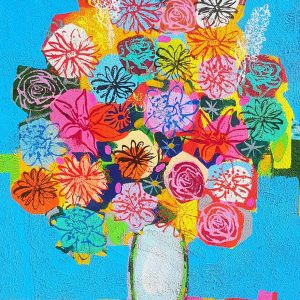 Art time gallery Jerusalem(Art online) -  David Gerstein - Greece Flowers - Original Acrylic on Canvas - 80x 60cm / 32 x 24 in