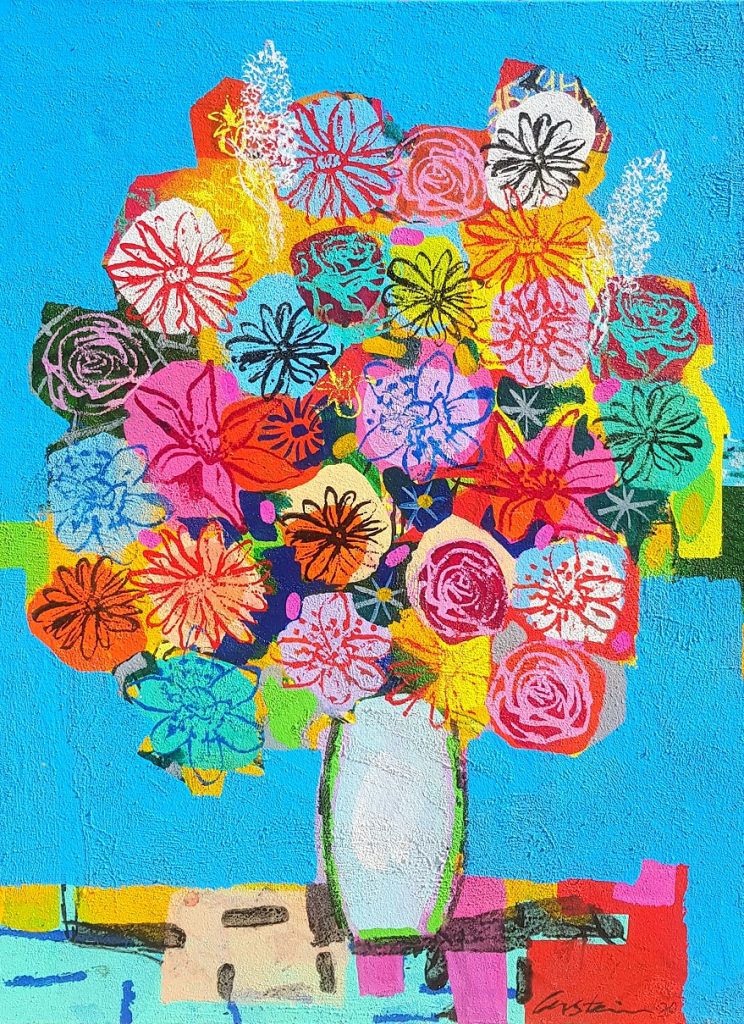 Art time gallery Jerusalem(Art online) -  David Gerstein - Greece Flowers - Original Acrylic on Canvas - 80x 60cm / 32 x 24 in