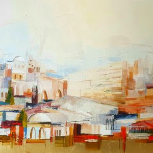 Art time gallery Jerusalem(Art online) -  Adriana Naveh - The Golden City - Original Acrylic on Canvas - 90X140 cm / 35X55 In