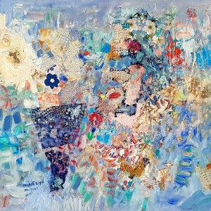 Art time gallery Jerusalem(Art online) -  Zahava Lupo - Vase & Blue Flowers - Original Oil on Canvas - 100 x 130 cm / 40" X 52" inches